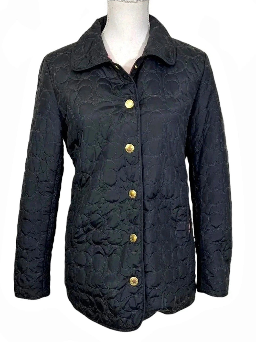 Coach Signature Quilted Jacket in Black & Pink Small